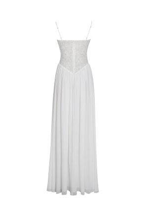 Ucille White Embroidered Chiffon Maxi Dress