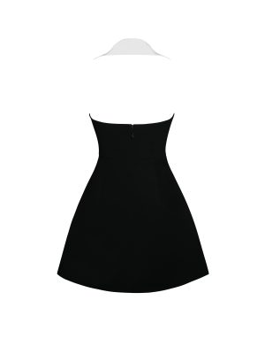 Ignacia Office Casual Black and White Halter Mini A-line Dress