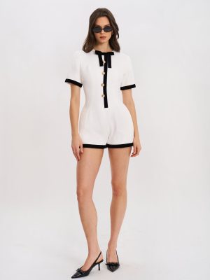 Idina Business Casual White Romper with Black Trim