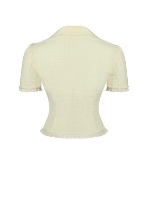 Odelia Yellow Lace Trim Seersucker Button Up Top