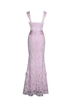 Dahlia Pink Floral Lace Mermaid Gown