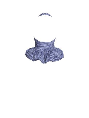 Ilene Blue and White Checkered Bubble Hem Halter Top