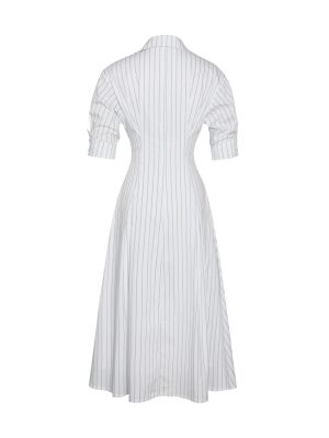Palina Pinstripes Cotton Poplin Pleated Midi Preppy Shirt Dress