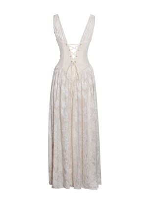 Sabrina Butter Yellow High Slit Jacquard Maxi Dress