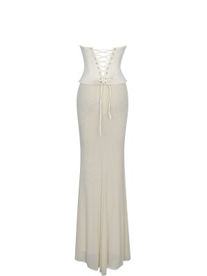 Adelina Butter Yellow Peplum Mermaid Gown with Lace-up Back