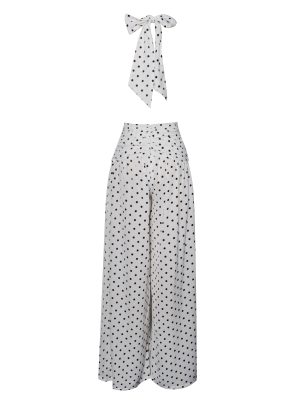 Oriana White Polka Dots Halter Jumpsuit