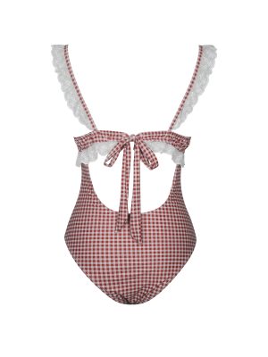 Hallie Red Gingham Lace Backless Swimsuit