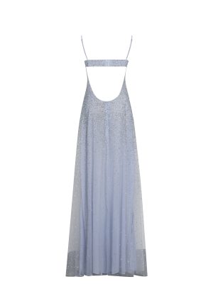 Wallie Baby Blue Rhinestone Embellished Mesh Backless Gown
