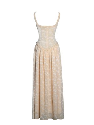 Ulissa Orange Square Neck Jacquard Textured High Slit Maxi Dress