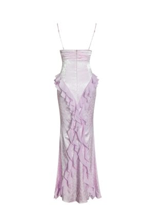 Paolina Taro Pink Jacquard Ruffle Mermaid Maxi Dress