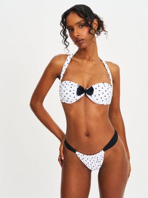 Olivea Polka Dot Black Bowtie Halter Bikini Top