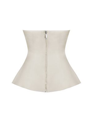 Yani Ivory Asymmetrical Lapel Sleeveless Peplum Top