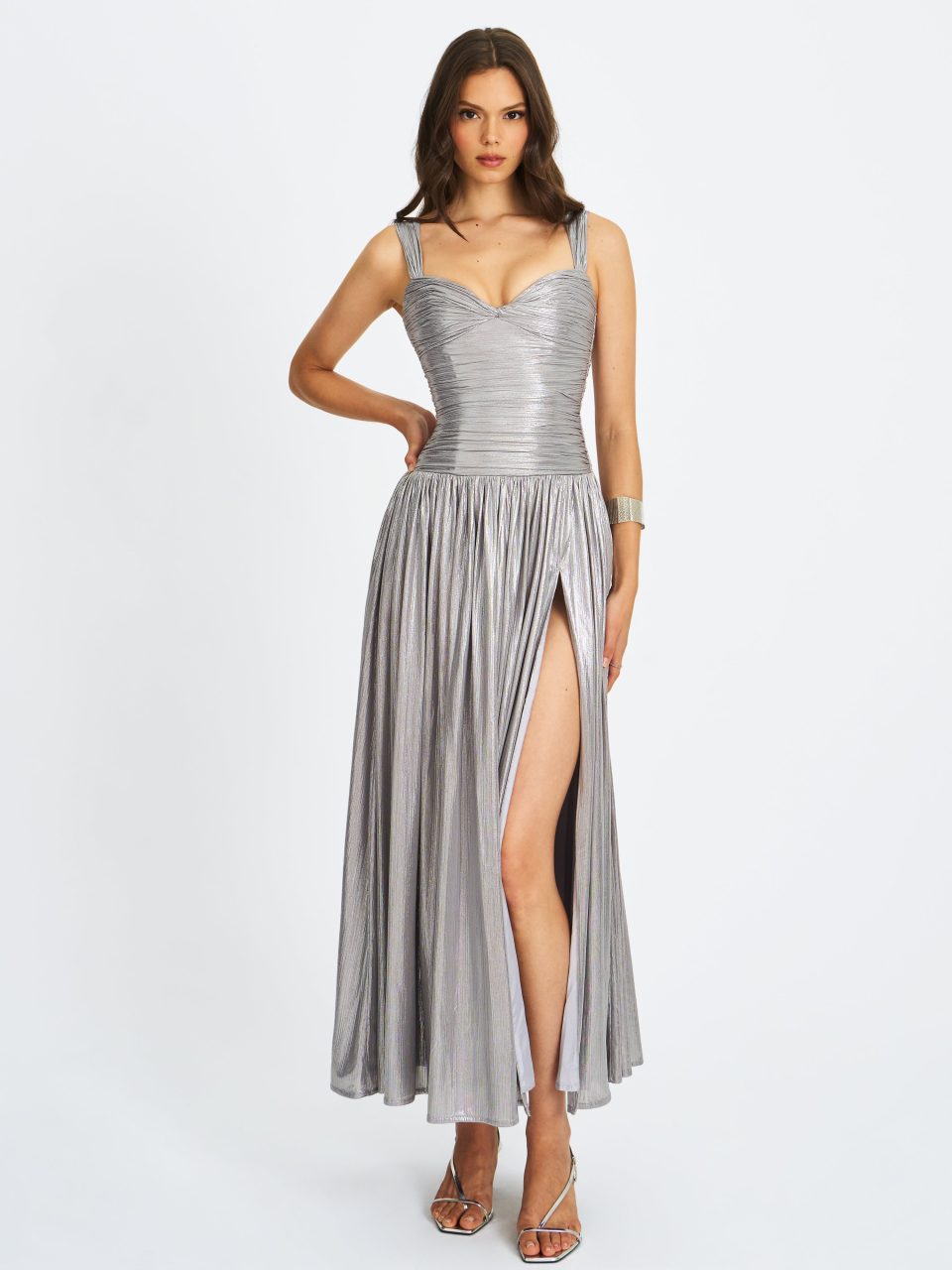 Palmer Silver Glitter Drop Waist Maxi Dress
