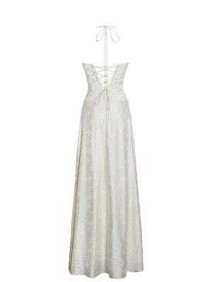 Raegan Pearl White Jacquard Ruched Maxi Dress
