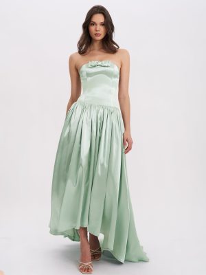 Lael Mint Green Back Button Trailing Gown