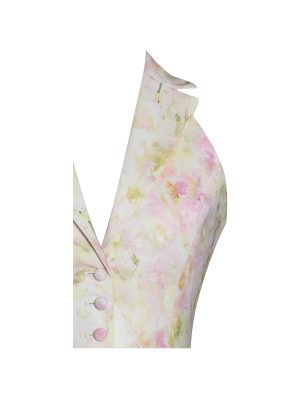 Lauren Pink Floral Print Ruched Back Linen Suit Vest