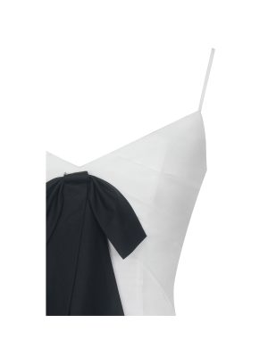 Corinne White Poplin Flared Maxi Dress with Removable Bow