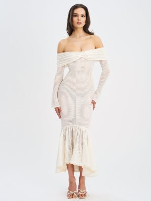 Kaedyn Off Shoulder Long Sleeve Crochet Mermaid Maxi Dress