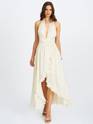 Nalani Floral Ivory Ruffled Halter Maxi Dress