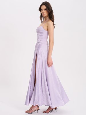 Raegan Taro Purple Jacquard Rouched Maxi Dress