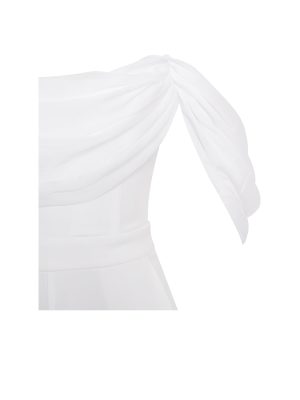 Sherlyn White Off Shoulder Flared Crepe Jumpsuit