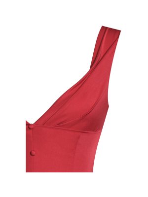 Nahla Red Drop Waist Midi Dress with Buttons