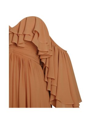 Kaela Brickwork Off Shoulder Chiffon Maxi Dress