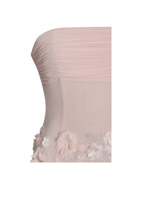 Mae Pink Ruched Breast Appliqué Trim Trailing Dress
