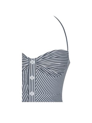 Melody Navy Blue Railroad Stripe Halter Drop Waist Mini Dress