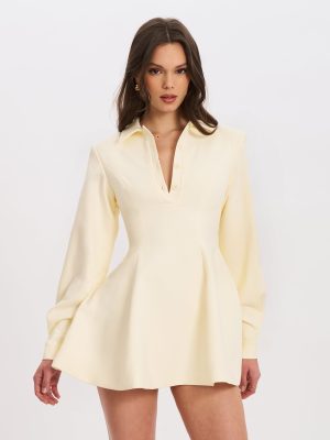 Obelia Off White Long Sleeve Polo Mini Dress