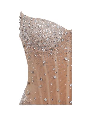 Fatima Nude Crystal Sleeveless Corset Mermaid Maxi Dress