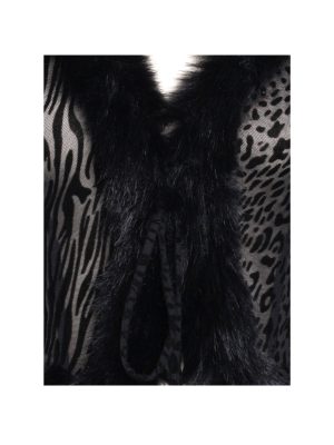 Hali Black Animal Print Burnout Velvet Fur Trim Top
