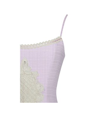 Jaclyn Lavender Lace Trim Cutout Seersucker Midi Dress