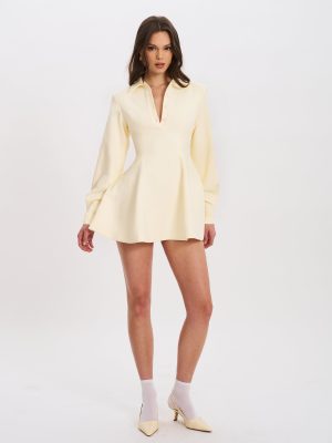 Obelia Off White Long Sleeve Polo Mini Dress