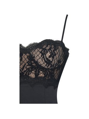 Umra Black Contrast Lace Sweetheart Gathered Mini Dress