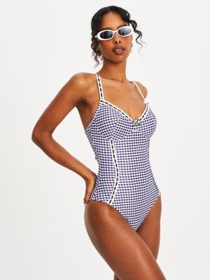 Gigi Black Gingham Lace Strap Backless Swimsuit