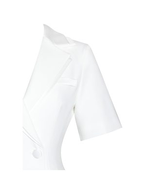 Madelina White Double Breast Satin Trim Blazer Dress