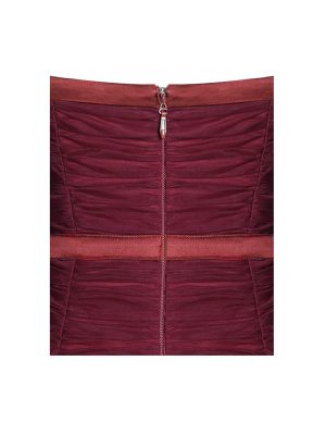 Mabel Burgundy Drop Waist Layered Mesh Midi Puffy Dress with Bow