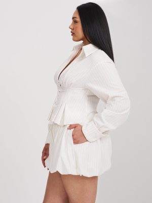 Sylvie White Pinstripe Bubble Shorts