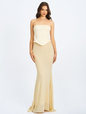 Adelina Butter Yellow Peplum Mermaid Gown with Lace-up Back