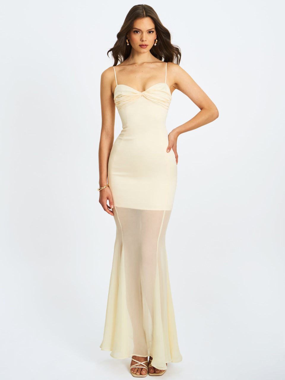 Zayne Butter Yellow Ruch Breast Chiffon Mermaid Maxi Dress