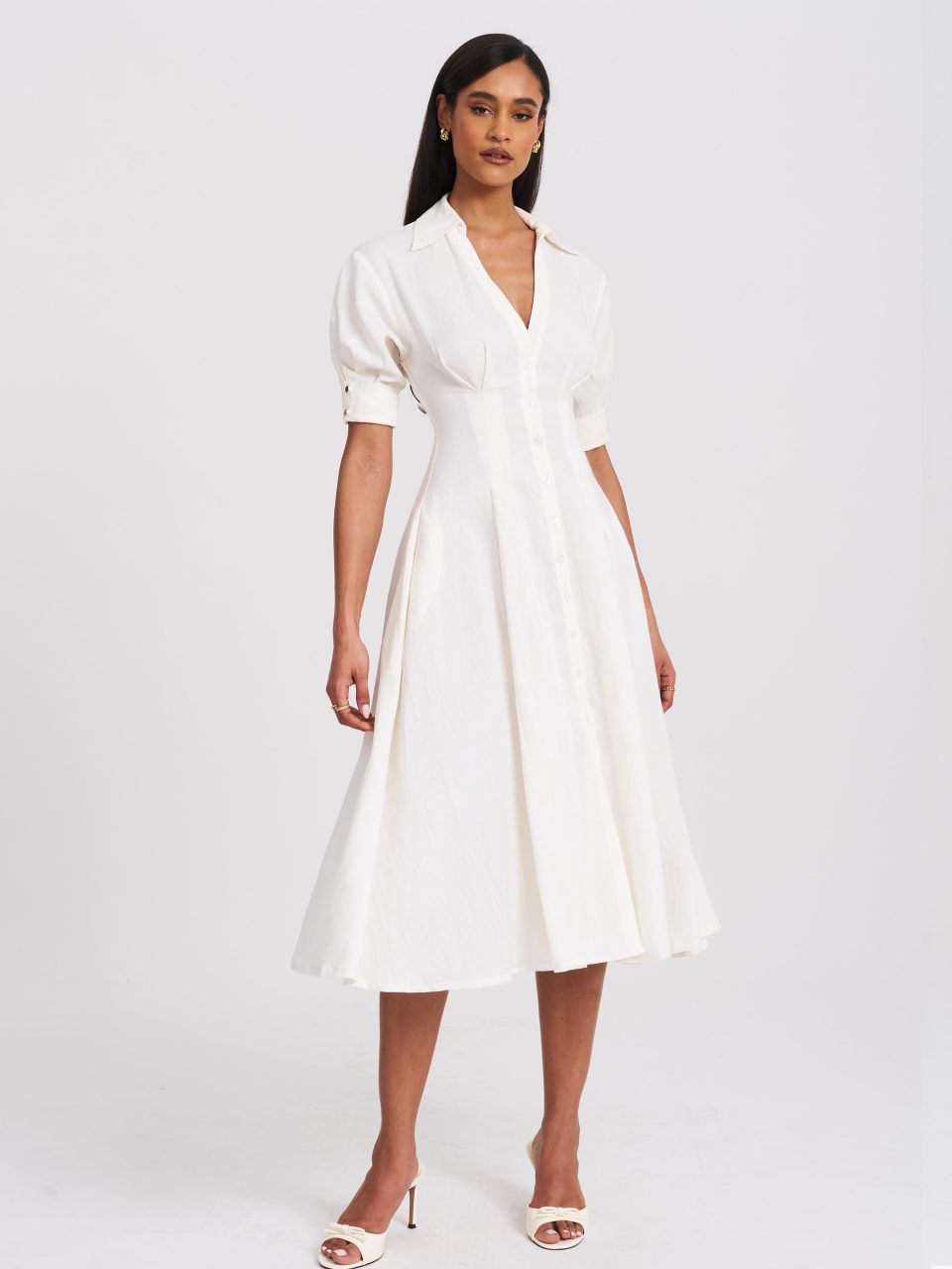 Palina Lyocell Pleated Midi Preppy Shirt Dress