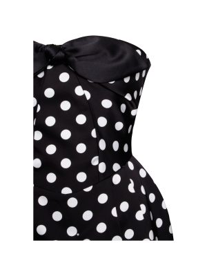Tahira Black Polka Strapless Mini Dress with Bow
