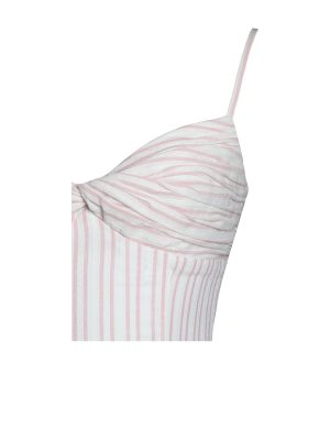 Zania Pink Stripe Ruched Breast Cotton Jacquard Midi Dress
