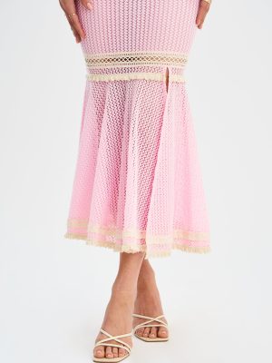 Pallas Pink Lace Trim Crochet Mermaid Maxi Dress
