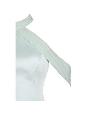 Zafrina Light Cyan Halter Off-shoulder Backless Mini Dress