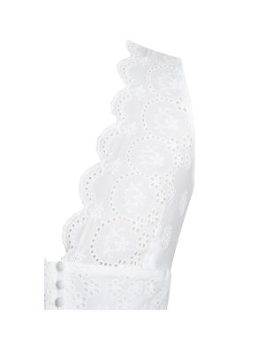 Raia White Eyelet Wave Trim Crop Vest Top