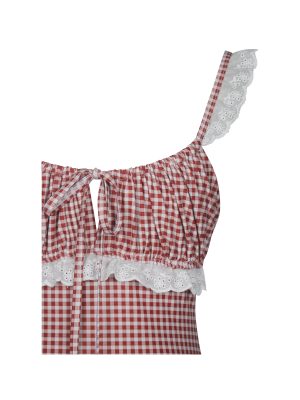 Hallie Red Gingham Lace Backless Swimsuit