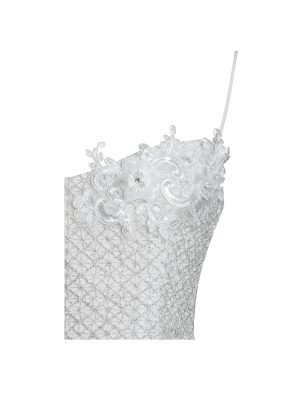 Fabiola Lace Trim Silver Net Top Mini Flare Chiffon Dress