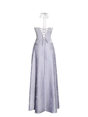 Raegan Taro Purple Jacquard Rouched Maxi Dress